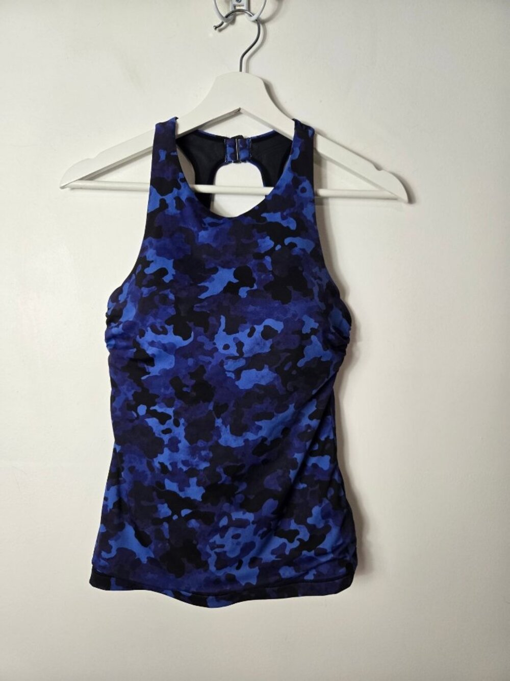 ATHLETA 34 B/C Maldives Bra Cup Tankini Swim Top Cloud Camo Blue Wired Padded